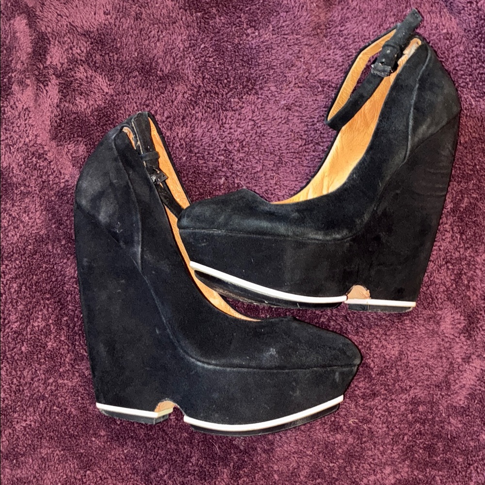 L.A.M.B. Black Suede Wedge Shoes